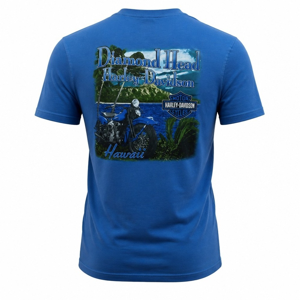 Harley-Davidson T-Shirt Mens L Large Blue Diamond Head Hawaii Graphic Tee